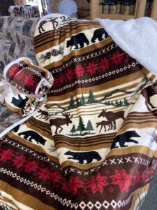 Bear Trail with Trees Plush Throw with Cream Sherpa